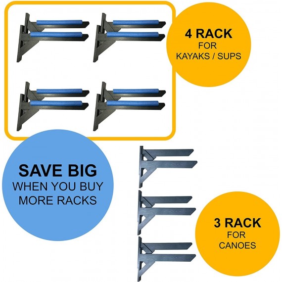 Storage Rack Solutions Outdoor or Indoor Wall Mounted Kayak Rack, SUP Rack, Canoe Rack - Stackable