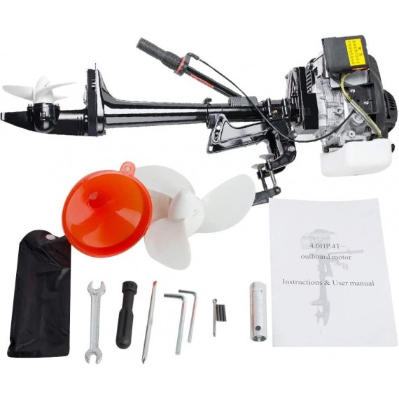 funchic 4 Stroke 3.6 HP Outboard Motor 55CC Boat Engine with Air Cooling System for Inflatable Boats, Fishing Boats, Sailboats, and Small Yachts