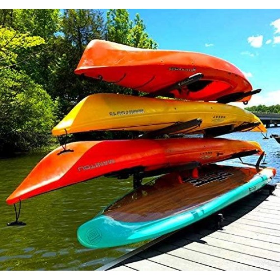 StoreYourBoard 4 Kayak Dock Storage Rack, Outdoor Over The Water Mount, Holds 400 lbs, Heavy-Duty Metal Stand