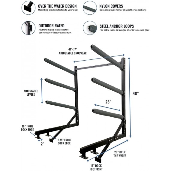 StoreYourBoard 4 Kayak Dock Storage Rack, Outdoor Over The Water Mount, Holds 400 lbs, Heavy-Duty Metal Stand