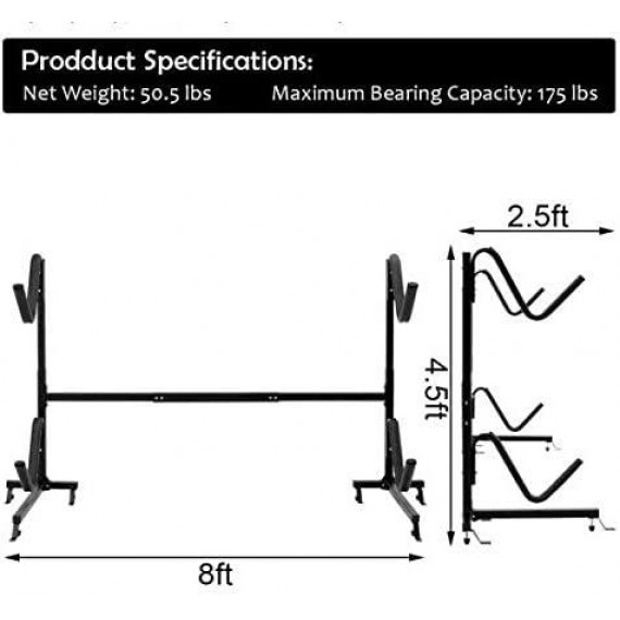 Sunil Freestanding Kayak Rack Height Adjustable Dual Storage