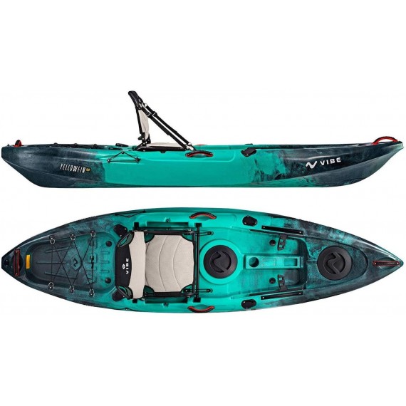 Vibe Kayaks Yellowfin 100 10 Foot Angler Sit On Top Fishing Kayak, Adjustable Hero Comfort Seat, Flush Rod Holders & Built in Storage