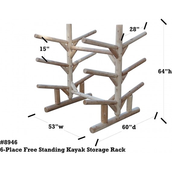 Log Kayak Rack 6-Place Freestanding Kayak and SUP Storage Rack