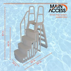 Main Access Smart Step and Ladder Entry System for 48 to 54 Inch Above Ground Pools; Taupe