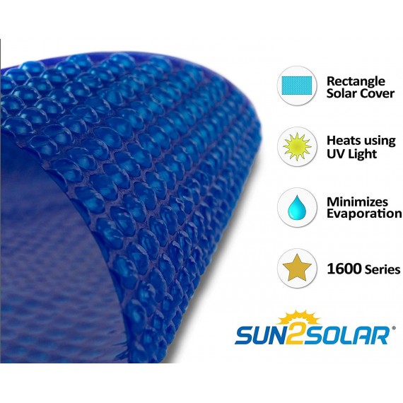 Sun2Solar Blue 16-Foot-by-32-Foot Rectangle Solar Cover | 1600 Series | Heat Retaining Blaet for In-Ground and Above-Ground Rectangular Swimming Pools | Use Sun to Heat Pool | Bubble-Side Down