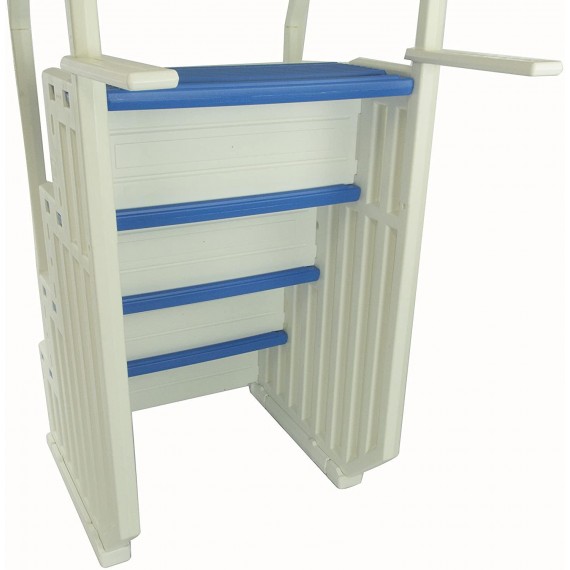 Confer Plastics Above Ground Swimming InPool Step  Ladder | Heavy Duty | White Fr with Blue  Gray Steps | Deck Height Up to 60 Inches | Enter  Exit Your Pool Safely